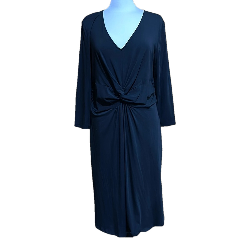 Lands' End Women's Twist Front Dress Black Knee Length Size L - NWT